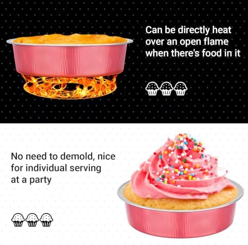 Beasea Aluminum Foil Mini Tart Pans, 100 Pack 7.3oz 215ml Disposable Baking Cups Only, 4" Mini Foil Ramekin Cups No Lids Baking Pie Tin for Cheesecake Fruit Pie Tart - Grapefruit Pink