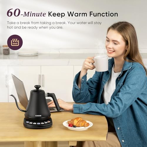 Cosori Gooseneck Electric Kettle with Temperature Control, 0.8L, Black