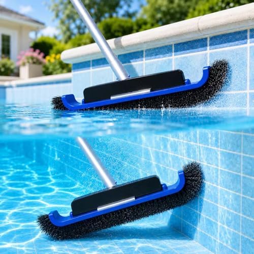 All-in-One Swimming Pool Cleaning Kit, Heavy Duty Deep Leaf Skimmer Net with Pool Brush Head, Adjustable Pole, Pool Cleaning Set for Inground/Above Ground Pools and Ponds