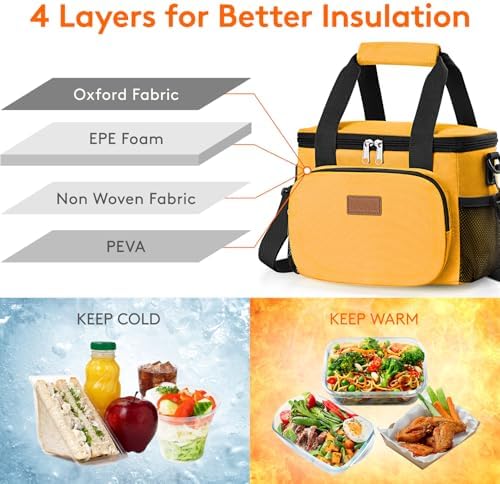 Lifewit Medium Lunch Bag, Insulated Lunch Box, Soft Cooler Cooling Tote for Adult Men Women, Orange 12-Can (9L)