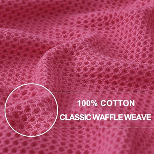 Homaxy 100% Cotton Waffle Weave Kitchen Dish Cloths 6-Pack, Hot Pink