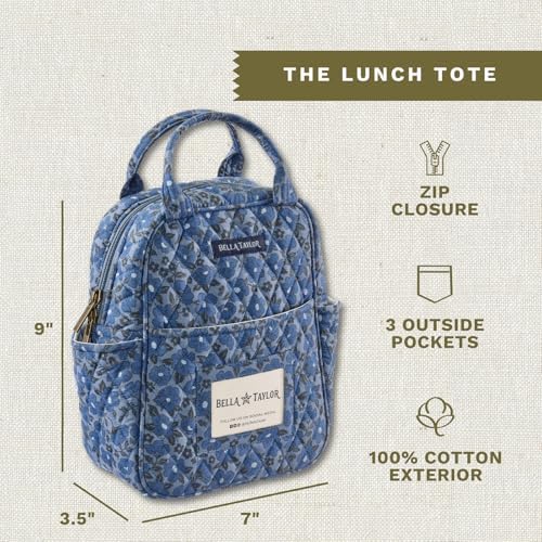 Bella Taylor Lunch Tote, Quilted Lunch Bag, Navy Floral