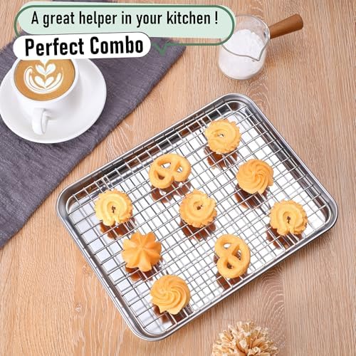 Homikit Cookie Sheet with Rack Set (1 Sheet Pan+1 Cooling Rack),10 x 8 Inch