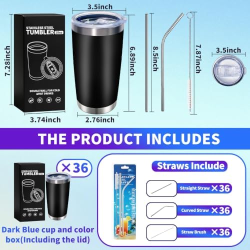 HAOLI 36 Pack Bulk 20oz Stainless Steel Tumblers, Lids & Straws, Black