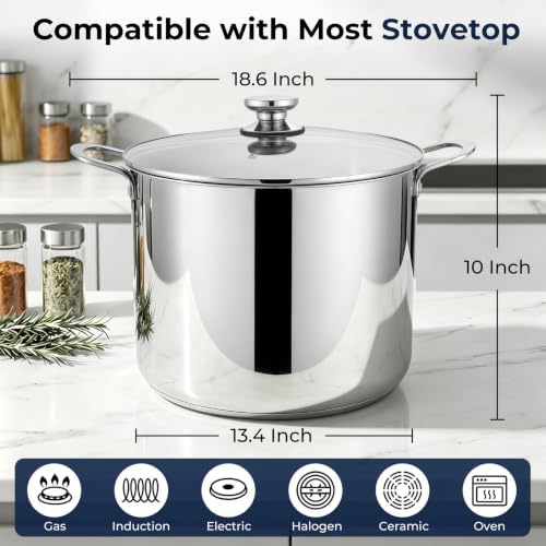 E-far Large Stainless Steel Stock Pot with Lid, 24QT Induction Cooking Pot