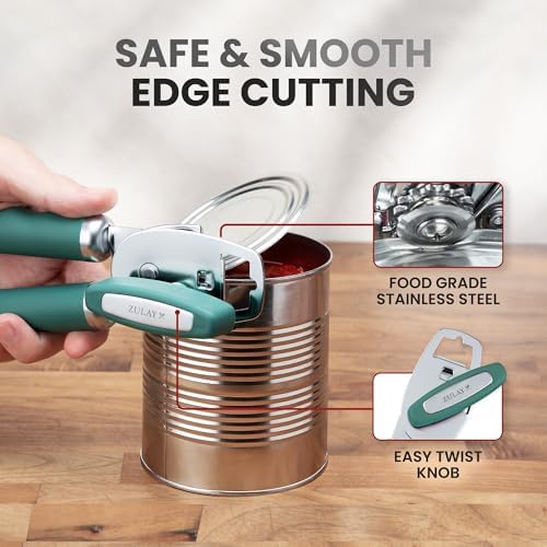 Zulay Kitchen Manual Can Opener Heavy Duty Patented Stainless Steel, Pine