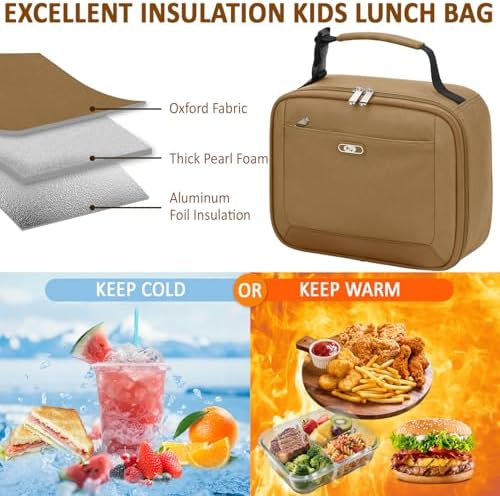 Tenot Lunch Box Kids Insulated Lunch Tote Bag Khaki