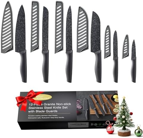 Marco Almond Kitchen Knife Set 12 PC Chef Knife Set Black