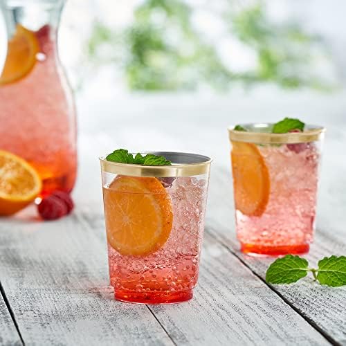PLASTICPRO Disposable 8 oz Crystal Clear Plastic Tumblers With Gold Rim for Party's & Weddings pack of 50