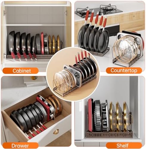MUDEELA Expandable Pot Pan Lid Organizers inside Cabinet, 12 Divider-Bronze