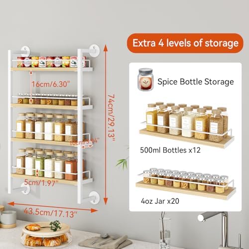 IBUYKE 4 Tier Spice Rack Wall Mount for Kitchen,Natural TLJ016R