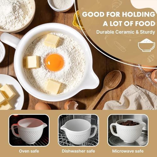 HOZODO Ceramic Mixer Bowl for KitchenAid Tilt-Head Stand Mixers, 5-Qt