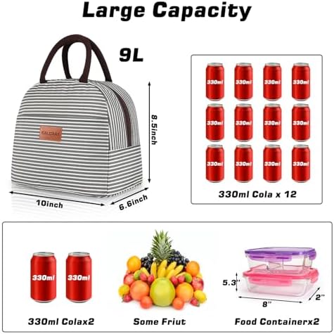 BALORAY Lunch Bag for Women Men Adult Lunch Box (Black White Stripes), M