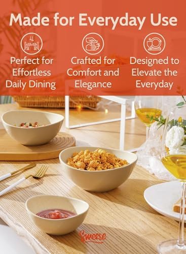 Sweese Porcelain Serving Bowls Set for Entertaining, Multipurpose 10-18-28-42oz, Beige