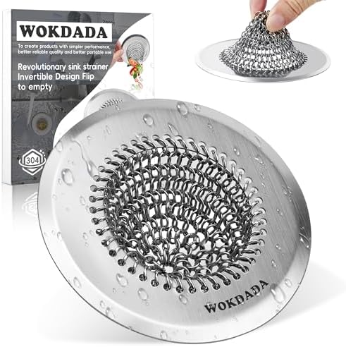 Kitchen Sink Drain Strainer,Patented Reversible Chain Mesh Basket Anti-Clog