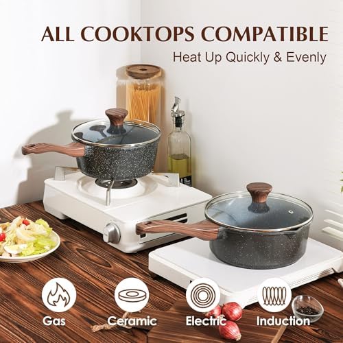 SENSARTE Nonstick Sauce Pan Set with Lid, 1.5+2 Quarts, PFOA/PFOS Free