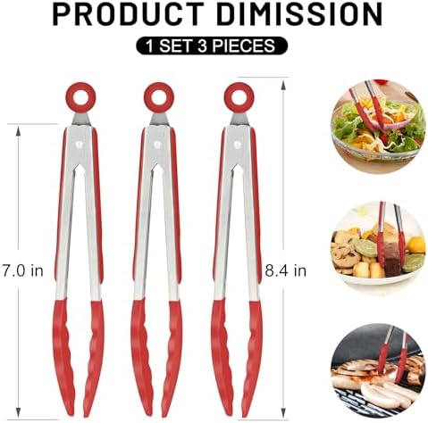 HOTEC Small Silicone Kitchen Tongs 7-Inch Mini Serving Tongs, Set of 3