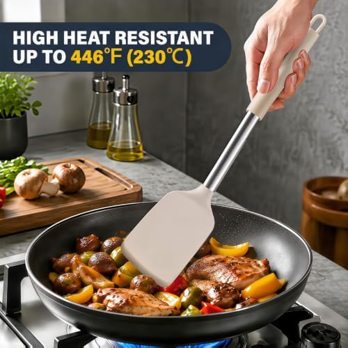 2-Piece Silicone Utensil Set:Heat-Resistant & BPA Free（Khaki）