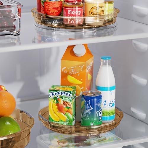LAMU 2 Pack Lazy Susan Turntable Organizer for Cabinet, 10.6'' 9.25'' Condiment Organizer for Refrigerator, Kitchen Pantry, Medicine Cabinet Organizer, Spices Rack Organization, Bathroom, Amber