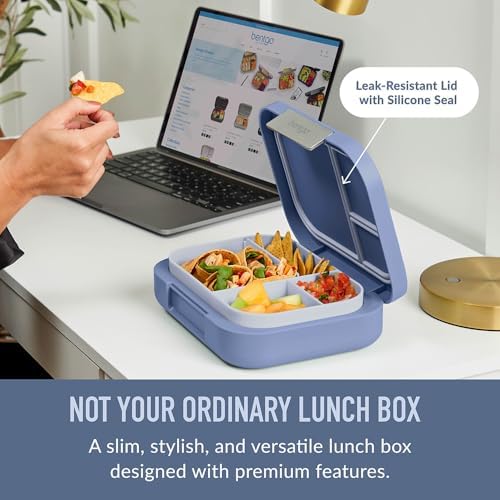 Bentgo® Modern - Leak-Resistant Bento Lunch Box For Adults, Teens, & Larger Appetites; Reusable BPA-Free Meal Prep Container with 3 or 4 Compartments, Dishwasher/Microwave Safe; 5 Cups (Dusk Blue)