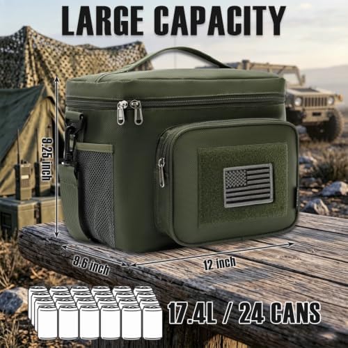FlowFly Tactical Lunch Bag Large Insulated Lunch Box Cooler Tote for Men, Women with MOLLE/PALS Webbing (Army#Green, Large)