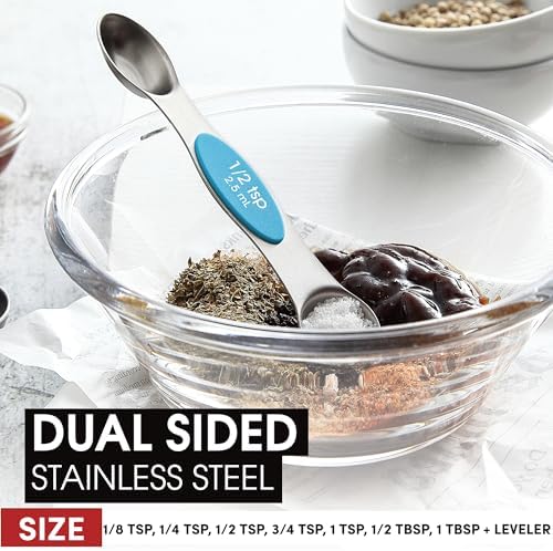 Spring Chef Stainless Steel 8 Magnetic Measuring Spoons for Kitchen, Teal