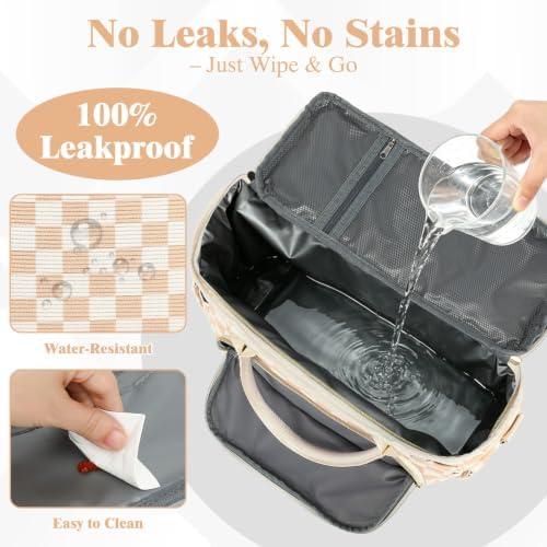 GYEUKHAM Insulated Lunch Bag for Women Men,Extra Large Lunch Box, Leakproof Reusable Cooler Tote for Adult, Everyday Soft Lunch Tote Bag for Work College Picnic Travel,C-Khaki Checkered