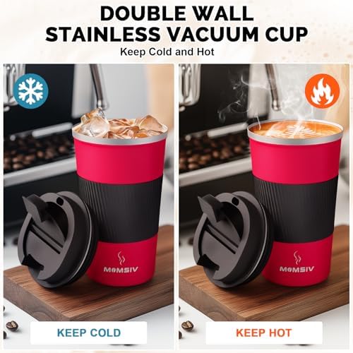 MOMSIV 17oz Travel Coffee Mug, Insulated Coffee Cup with Leakproof Lid