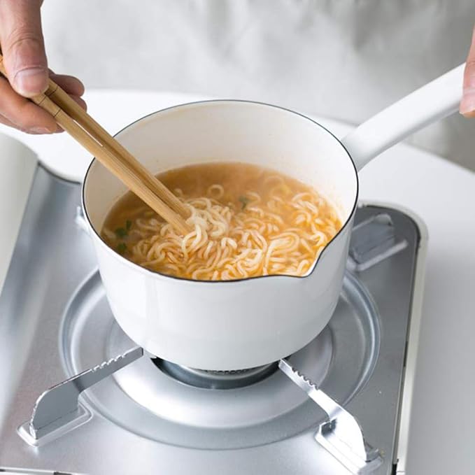 1.2L Saucepan, Enamel Milk Pan, Butter Warmer, Milk Pot, Easy to Cook and Clean, Non-Stick Milk Boiling Pot with Handle for Home Kitchen Restaurant(White)