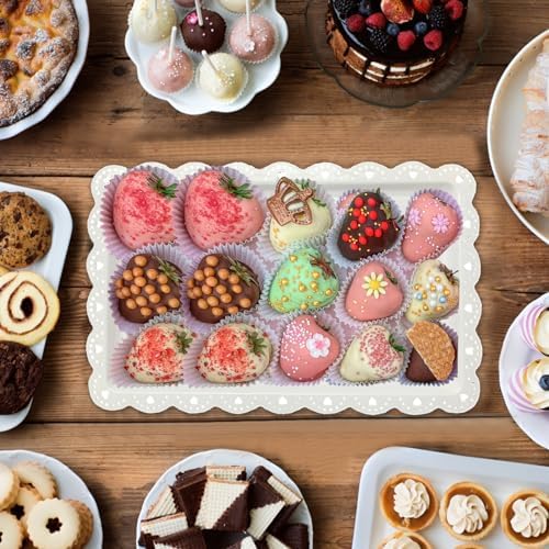 Set of 6 Plastic Serving Trays Food Tray - 14" x 9" Rectangle Serving Platter for Party Cafeteria Kitchen Restaurant , Small Flat Trays for Dessert Fruit Cookie Snack (6, White)