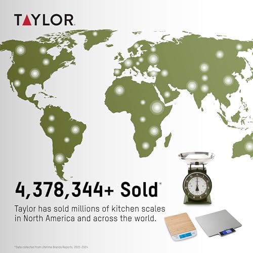Taylor Analog Kitchen Scale, Stainless Steel Mechanical Food Scale with Removable Bowl, 11 lb Capacity, Large 5-Inch Dial, Battery-Free Design for Baking and Meal Prep, Small (Pack of 2)