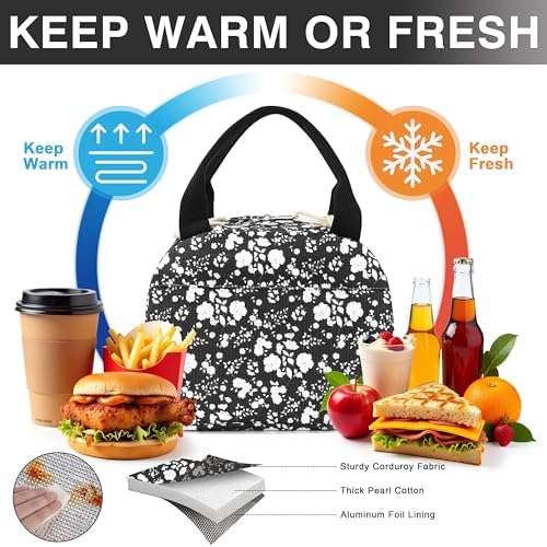 TESAFNG Lunch Bag - Insulated Lunch Box for Women, Reusable Large Capacity Cooler Bag for Adult, Small Leakproof Cute Corduroy Lunch Tote for Work Office Travel Picnic (Corduroy White-Flower)