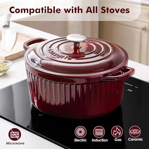 SENSARTE 3.5QT Enameled Cast Iron Dutch Oven Pot with Lid&Cotton Potholders