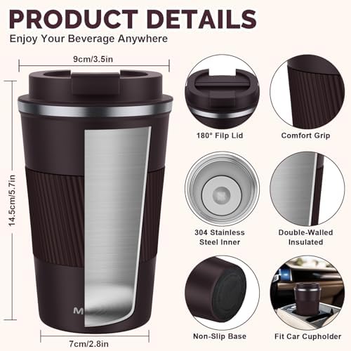 MOMSIV 12oz Travel Coffee Mug, Insulated Coffee Cups with Leakproof Lid