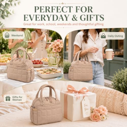 BTOOP Lunch Box for Women, Quilted Insulated Lunch Bag with Shoulder Strap