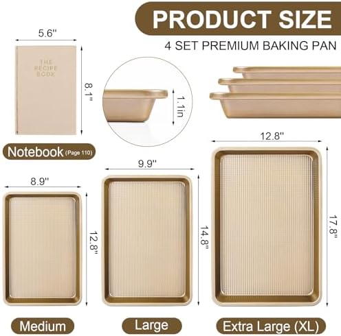4 Pack Baking Set, 3×Baking Sheets Pan & 1× Blank Recipe Book Combo