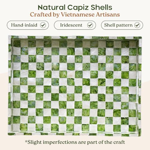 CHI AN HOME 16"x12" Capiz Serving Tray, Decorative Coffee Table Tray, Green
