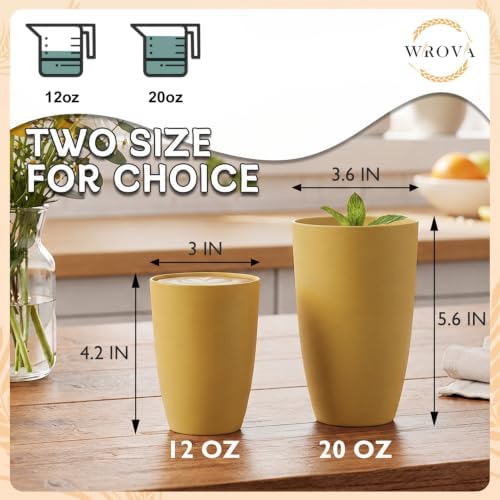 Wrova Wheat Straw Cups 6 PCS Good Alternative to Plastic Reusable Cups 12 oz Unbreakable Drinking Cup Reusable Dishwasher Safe Water Plastic Glasses Yellow