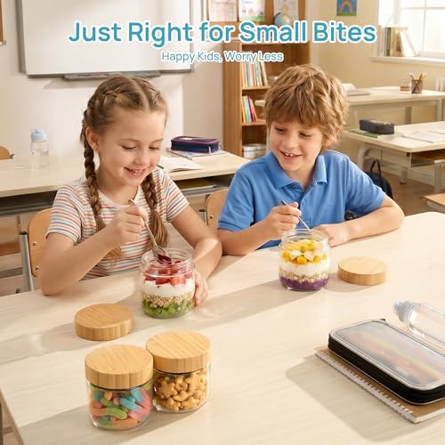 Vtopmart 8 Pack 10oz Glass Overnight Oats Containers with Bamboo Lids
