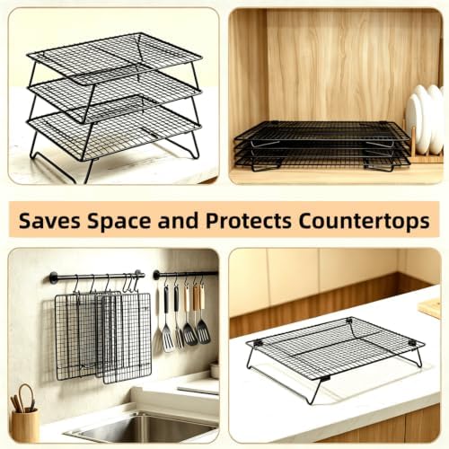 Lanxiu Cooling Racks for Cooking and Baking, 3 Pcs Wire Cooling Rack(Black)