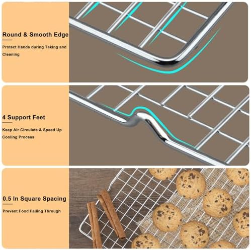 Hunnycook 15.8”×9.8” Cooling Rack - 3P Stainless Steel Baking Rack, Oven Safe Cooling Racks for Cooking and Baking, Silver Roasting Rack & Wire Rack & Cookie Cooling Rack for Roasting, Grilling