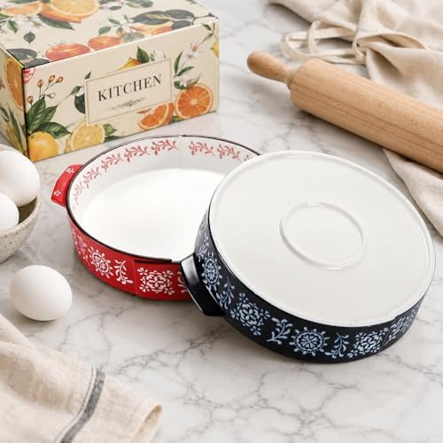 Covzoe 2 Pack Ceramic Pie Pan with Handle, 9 Inch Non-Stick Pie Plate