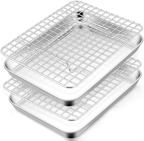 TeamFar Cookie Sheets with Cooling Racks, 2 Pans + 2 Racks,9x7x1 Inch