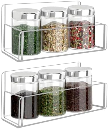 Acrylic Spice Rack Wall Mount-6 Inch, Clear Spice Shelf Storage Holder, 2 Pack Hanging Seasoning Rack Organizer for Cabinet Door, Cupboard or Wall Kitchen (Adhesive or Screw)