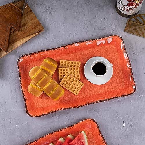 LEHAHA Melamine Serving Tray/Platters Set of 2, 17.5" x 10", 2-Piece Large Rectangular Melamine Platter Set for Serving Food, Orange