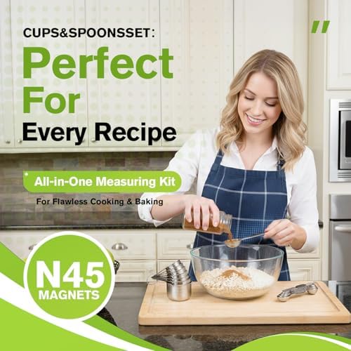 ChefAide Magnetic Measuring Cups & Spoons Set of 15 with Leveler