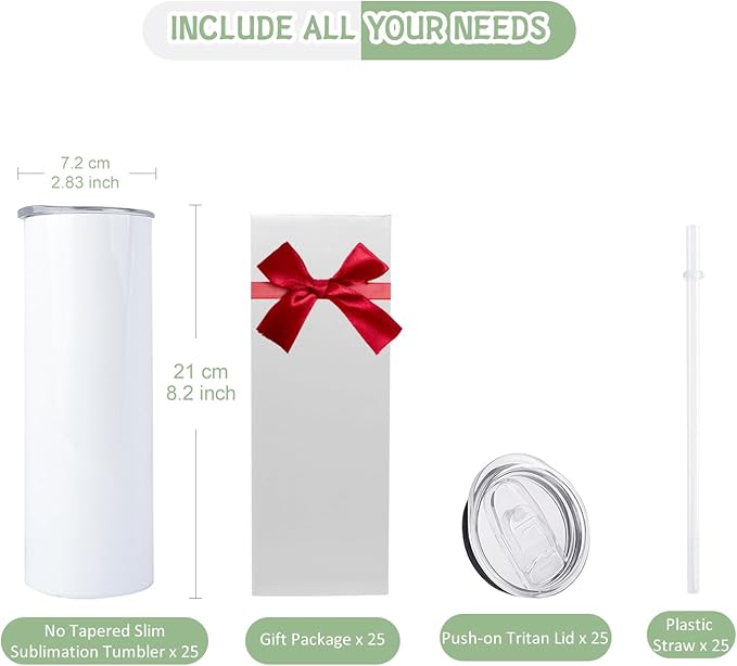 25 Pack Sublimation Tumblers Bulk 20oz, Sublimation Blanks Skinny Straight with Lids and Straws Bulk, Stainless Steel Double Wall Polymer Coating for Heat Transfer Customized Gifts