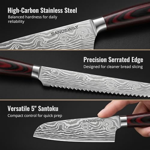 Japanese Knife Set, 5 Piece Kitchen Knives with Sheaths