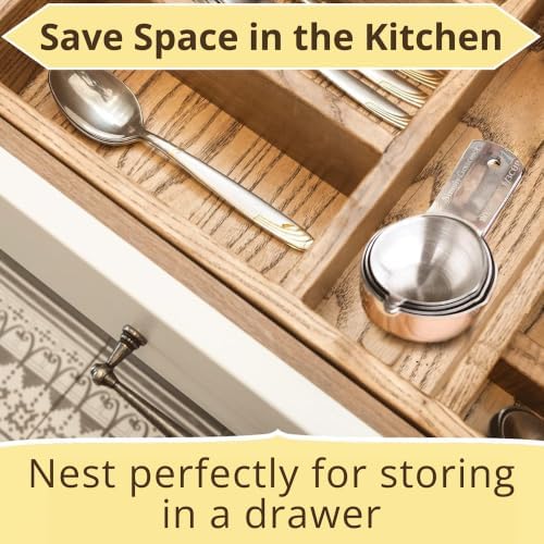 Simply Gourmet Measuring Cups & Spoons Set of 12, 18/08 Stainless Steel Kitchen Gadgets, Stackable Design with Long Handle Spoons, Fits in Spice Jars, Cooking & Baking Set for Dry & Liquid