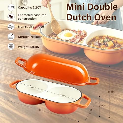 Mini Double Dutch Oven for Sourdough Bread Baking, Dual 1QT with Lid
